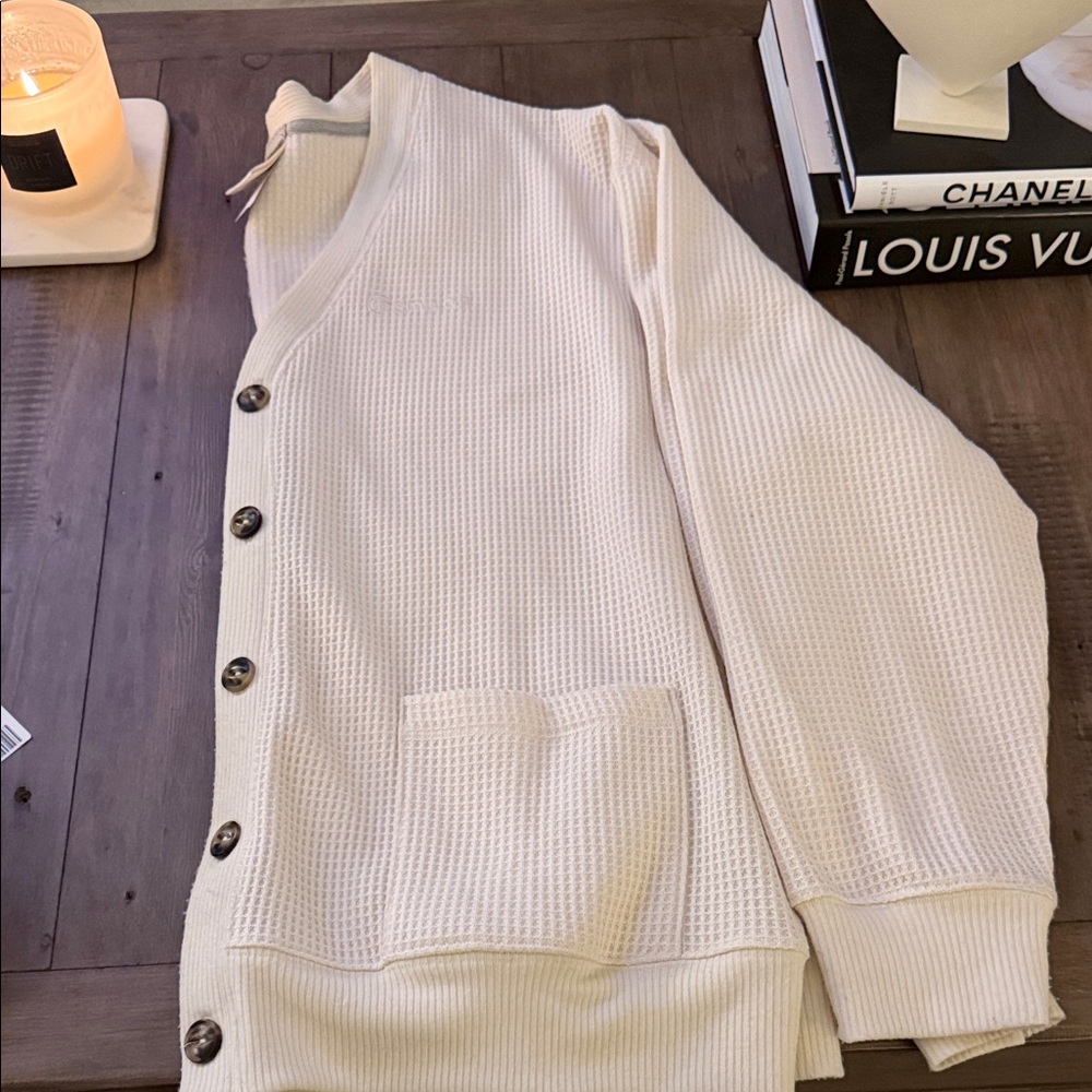 Champion Cream Waffle-Knit Button Cardigan